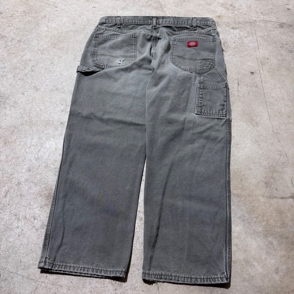 Vintage 90s Dickies Relaxed Fit Carpenter Pants 40x30 Denim Distressed Olive - Picture 2 of 8